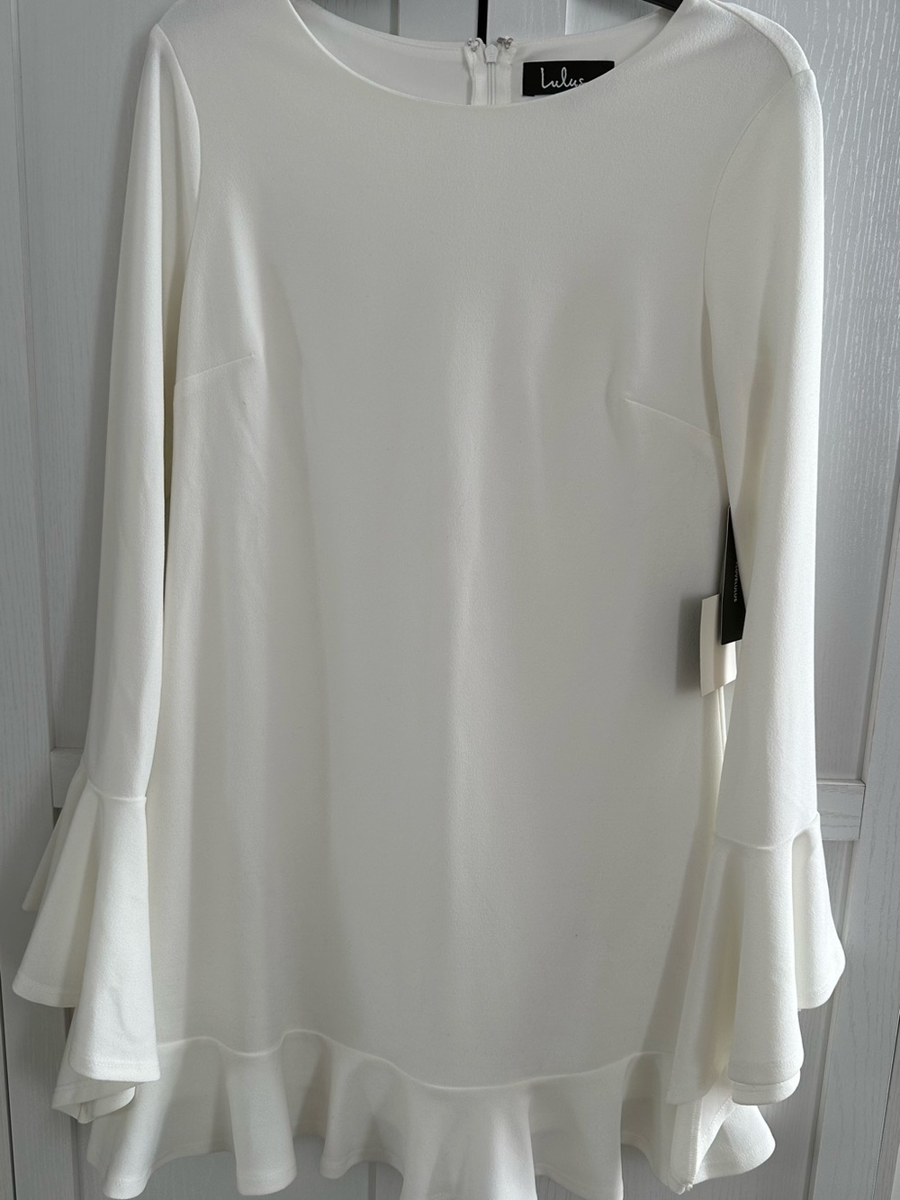 Lulus Forever Classy White Long Sleeve Ruffled Mini Dress White - Size S - Picture 5 of 5